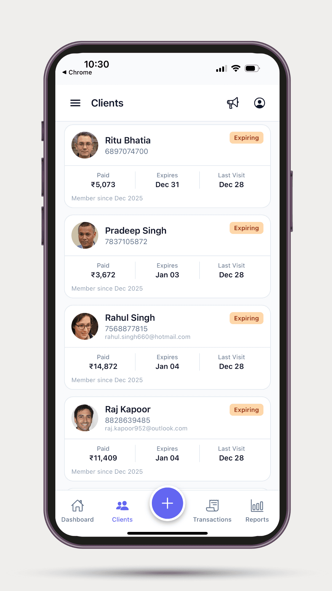 Client Dashboard - Track all memberships & expiry dates